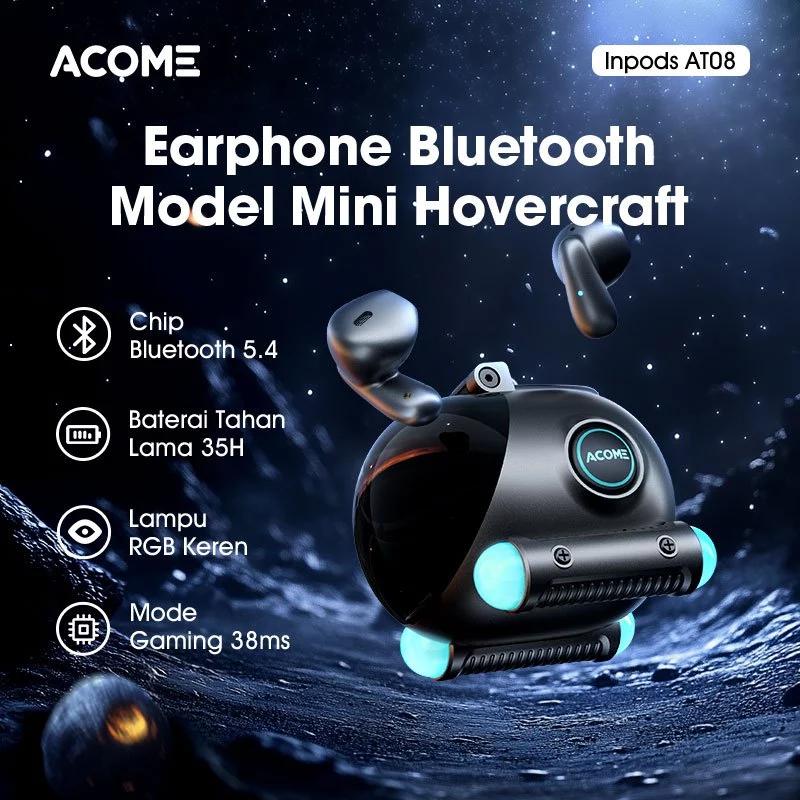 ACOME Inpods AT08 Earphone Headset TWS Gaming Bluetooth 5.4 RGB Low Latency 38ms Model Mini Hovercraft - 1