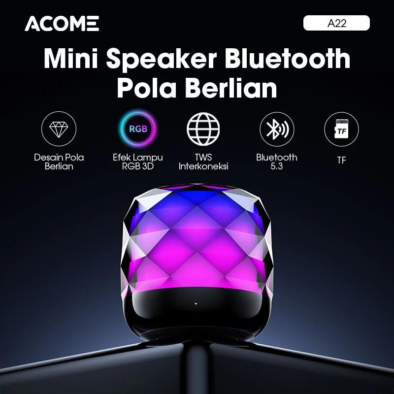 ACOME Super Bass Mini Speaker Bluetooth 5.3 Pola Berlian RGB LED Lampu Light Crystal 360° TWS Connect Portable A22 - 1
