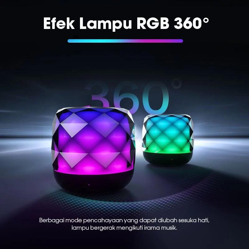 ACOME Super Bass Mini Speaker Bluetooth 5.3 Pola Berlian RGB LED Lampu Light Crystal 360° TWS Connect Portable A22 - 3