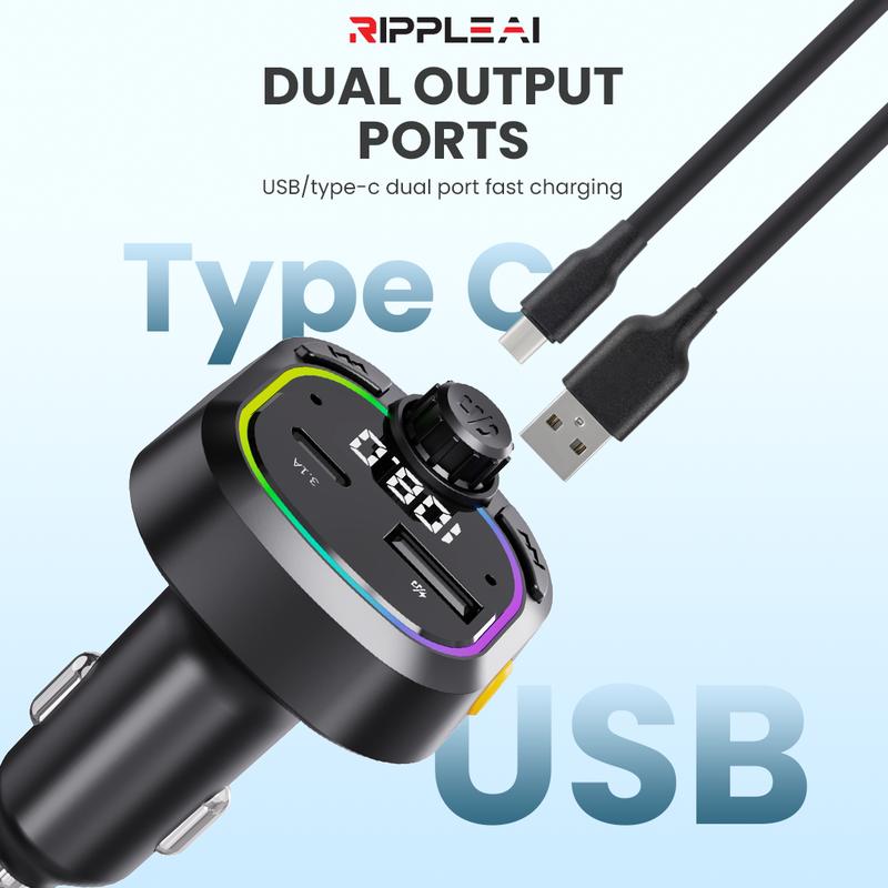 [Hot Selling] Ripple Al Car Charger 2 Port Fast Charging USB Chargers FM & Bluetooth Transmitter Voice Control MP3 - 2
