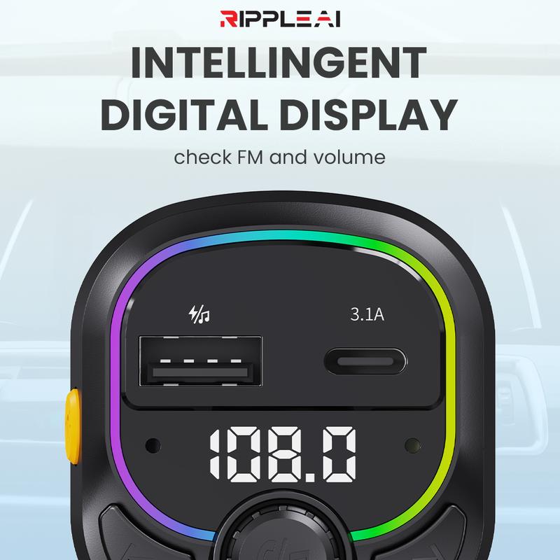 [Hot Selling] Ripple Al Car Charger 2 Port Fast Charging USB Chargers FM & Bluetooth Transmitter Voice Control MP3 - 4