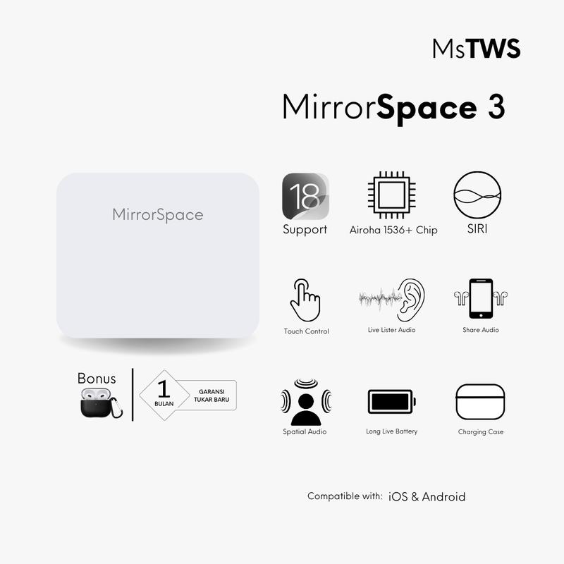 MirrorSpace 3 Wireless Charging Case TWS Bluetooth - 1