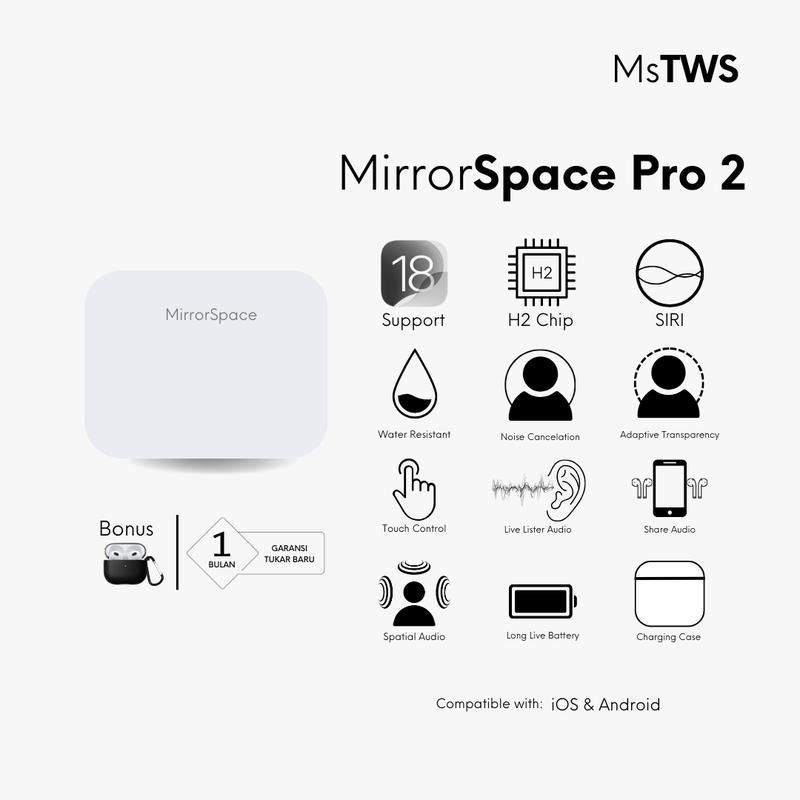 MirrorSpace Pro 2 Wireless Charging Case TWS Bluetooth - 1