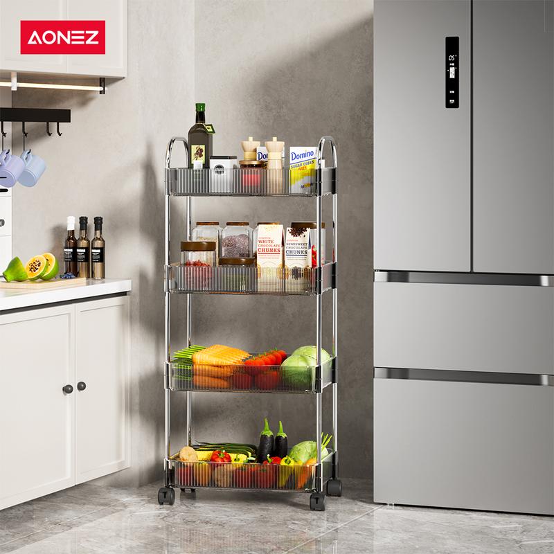 【AONEZ x Indy&Ischa】AONEZ COD 24 Shipping Rak Troli Susun Stainless steel RakKosmetik Serbaguna Rak kamar mandi Rak Salon Trolley Dengan Keranjang jaring akrilik transpara rak meja aesthetic - 3