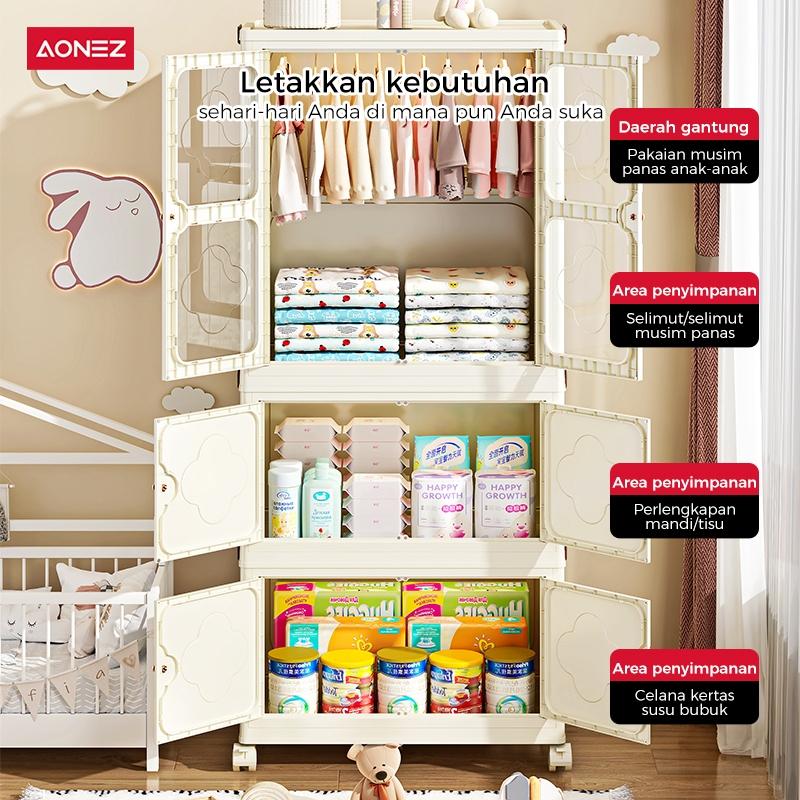 【COD 24h Shipping】AONEZ Lemari Plastik Pakaian Kelinci Dapat Dilipat 4&5 Tingkat Laci Susun Storage Cabinet Plastik Rak Susun Penyimpanan Lemari Baju > 25 kg bisa diputar Furniture - 1