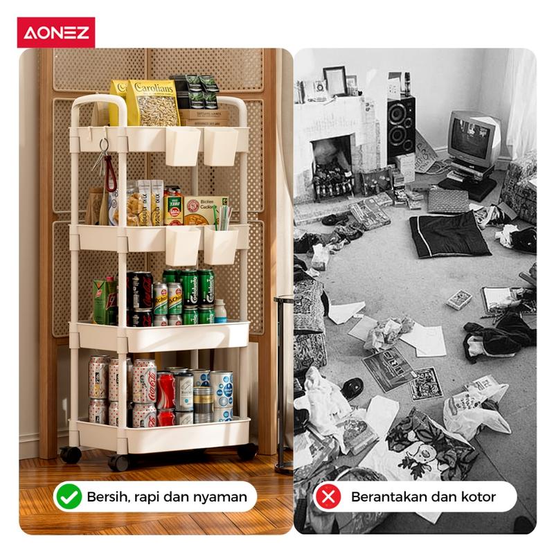 【COD 24h shipping】AONEZ Rak Troli 4 Susun Serbaguna Rak Dapur Rak Salon Rak Kamar Mandi dengan Roda dan Pegangan Tempat Penyimpanan - 4