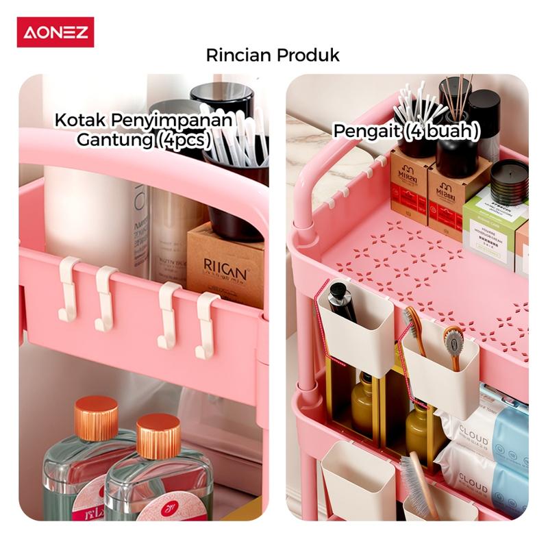 【COD 24h shipping】AONEZ Rak Troli 4 Susun Serbaguna Rak Dapur Rak Salon Rak Kamar Mandi dengan Roda dan Pegangan Tempat Penyimpanan - 5