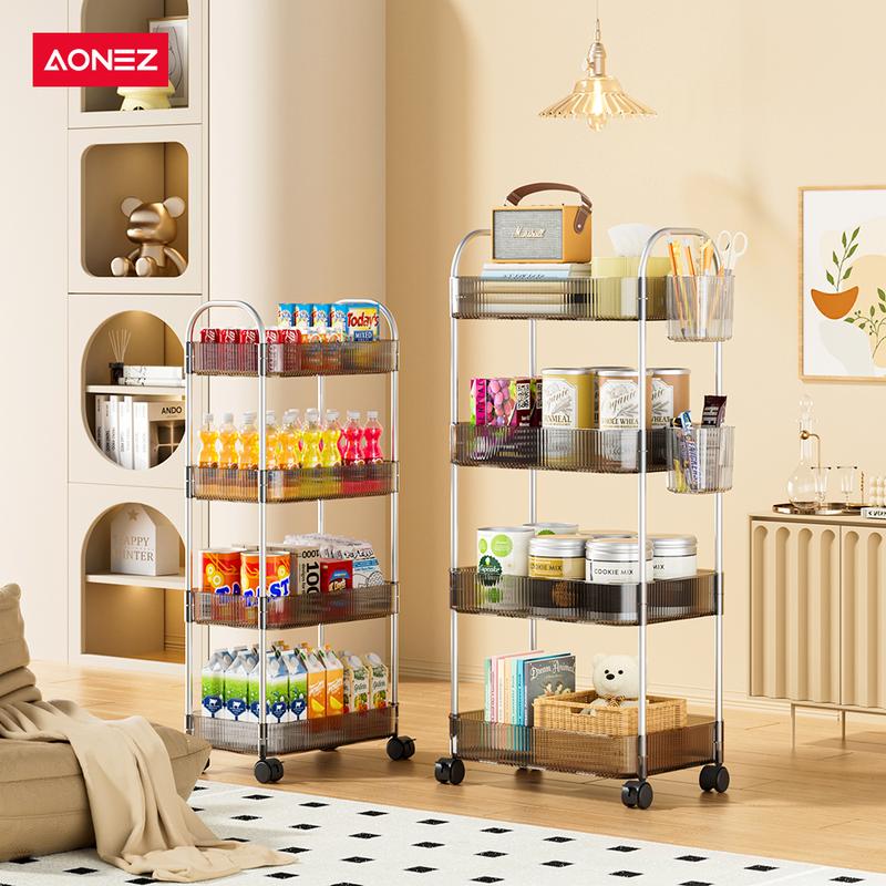 【30 day grantee】【 COD 24 Shipping】Aonez Rak Makeup Stainless Rak Susun Aesthetic Rak Dapur Serbaguna Rak Kamar Mandi dengan Roda dan Pegangan rak skincare rak meja aesthetic - 1