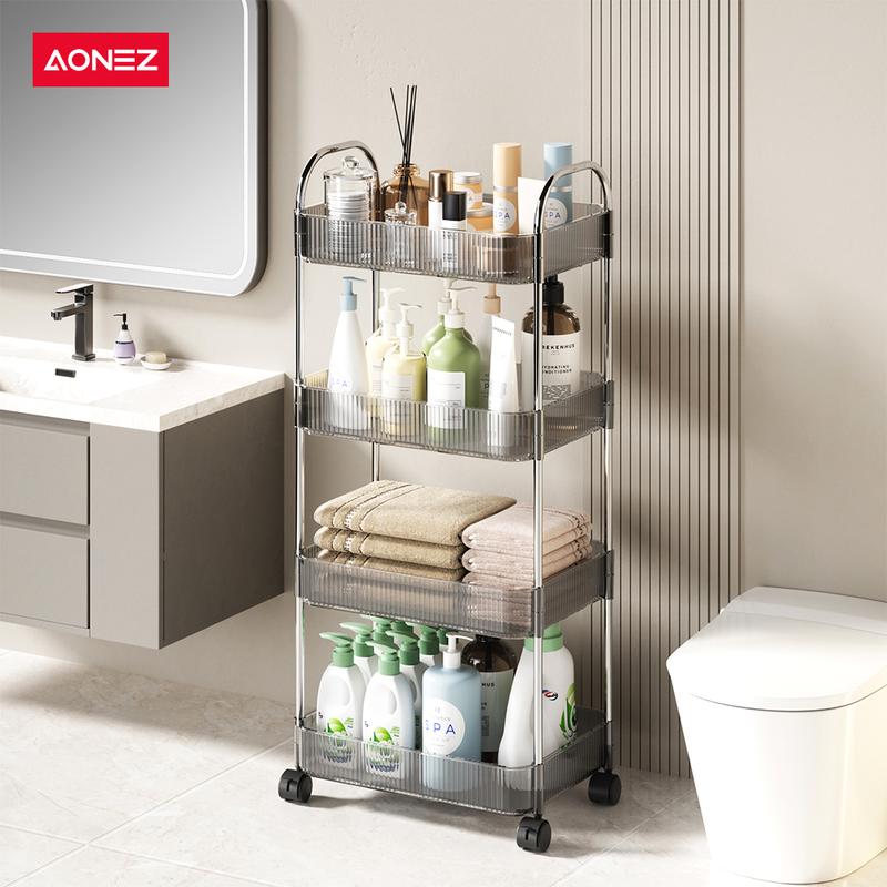 【30 day grantee】【 COD 24 Shipping】Aonez Rak Makeup Stainless Rak Susun Aesthetic Rak Dapur Serbaguna Rak Kamar Mandi dengan Roda dan Pegangan rak skincare rak meja aesthetic - 3