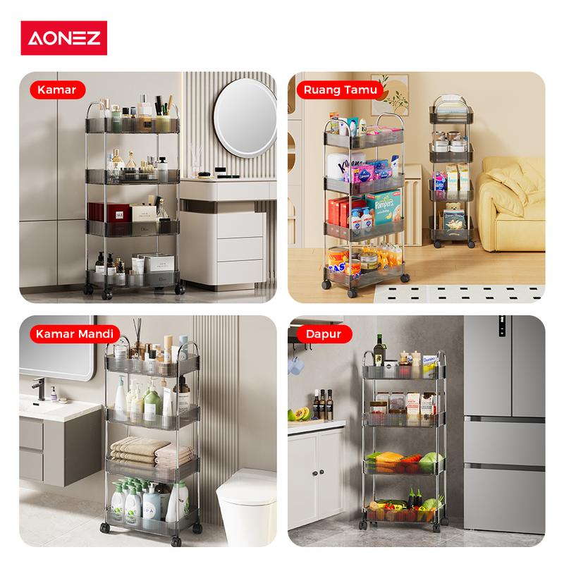 【30 day grantee】【 COD 24 Shipping】Aonez Rak Makeup Stainless Rak Susun Aesthetic Rak Dapur Serbaguna Rak Kamar Mandi dengan Roda dan Pegangan rak skincare rak meja aesthetic - 4