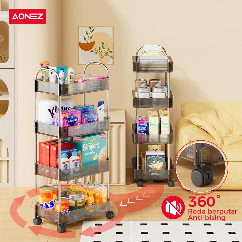 【30 day grantee】【 COD 24 Shipping】Aonez Rak Makeup Stainless Rak Susun Aesthetic Rak Dapur Serbaguna Rak Kamar Mandi dengan Roda dan Pegangan rak skincare rak meja aesthetic - 5