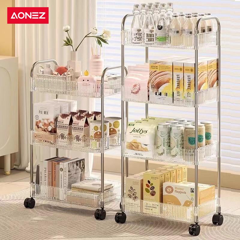 【SPESIAL Live/KOL 30Hari Garansi】AONEZ Rak Troli Susun Stainless steel RakKosmetik Serbaguna Rak kamar mandi Rak Salon Trolley Dengan Keranjang jaring akrilik transpara rak skincare - 1