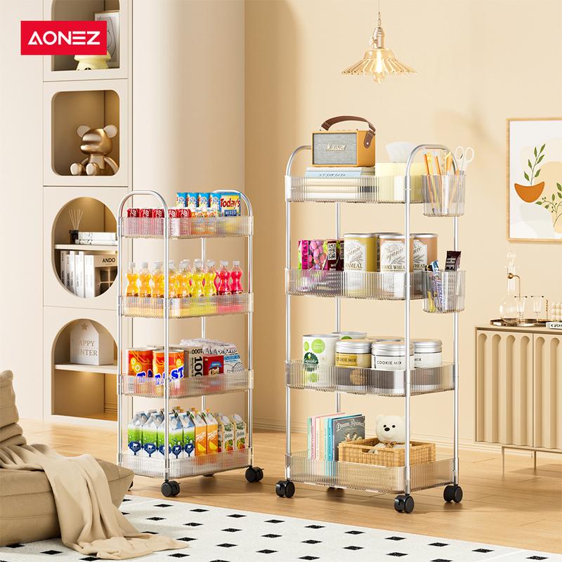 【SPESIAL Live/KOL 30Hari Garansi】AONEZ Rak Troli Susun Stainless steel RakKosmetik Serbaguna Rak kamar mandi Rak Salon Trolley Dengan Keranjang jaring akrilik transpara rak skincare - 2