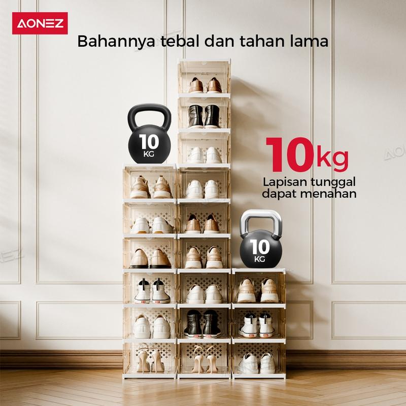 【COD 24 Shipping】AONEZ Rak Sepatu Lipat 6 Tingkat 12-24 Pasang Warna Coklat Serbaguna Penyimpanan Vertikal Portable Lemari Sepatu Transparan - 2