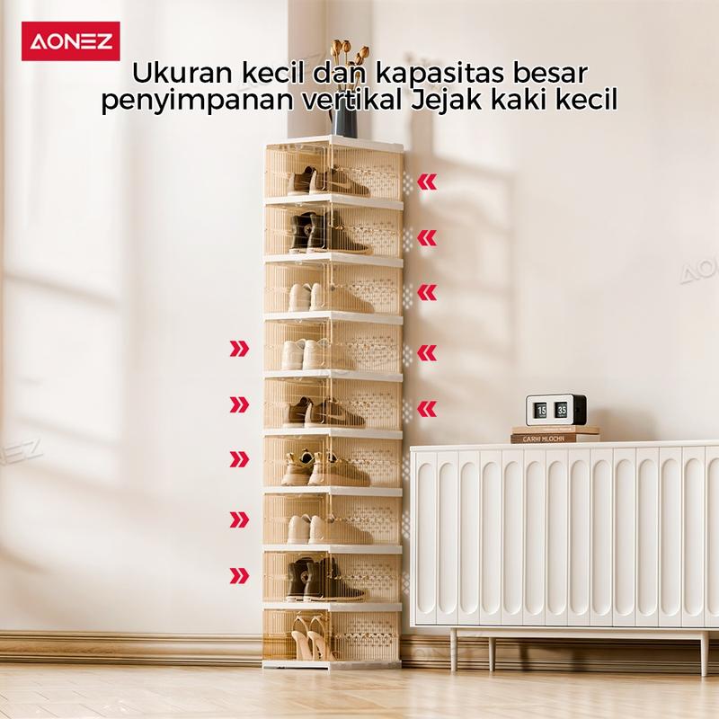 【COD 24 Shipping】AONEZ Rak Sepatu Lipat 6 Tingkat 12-24 Pasang Warna Coklat Serbaguna Penyimpanan Vertikal Portable Lemari Sepatu Transparan - 4