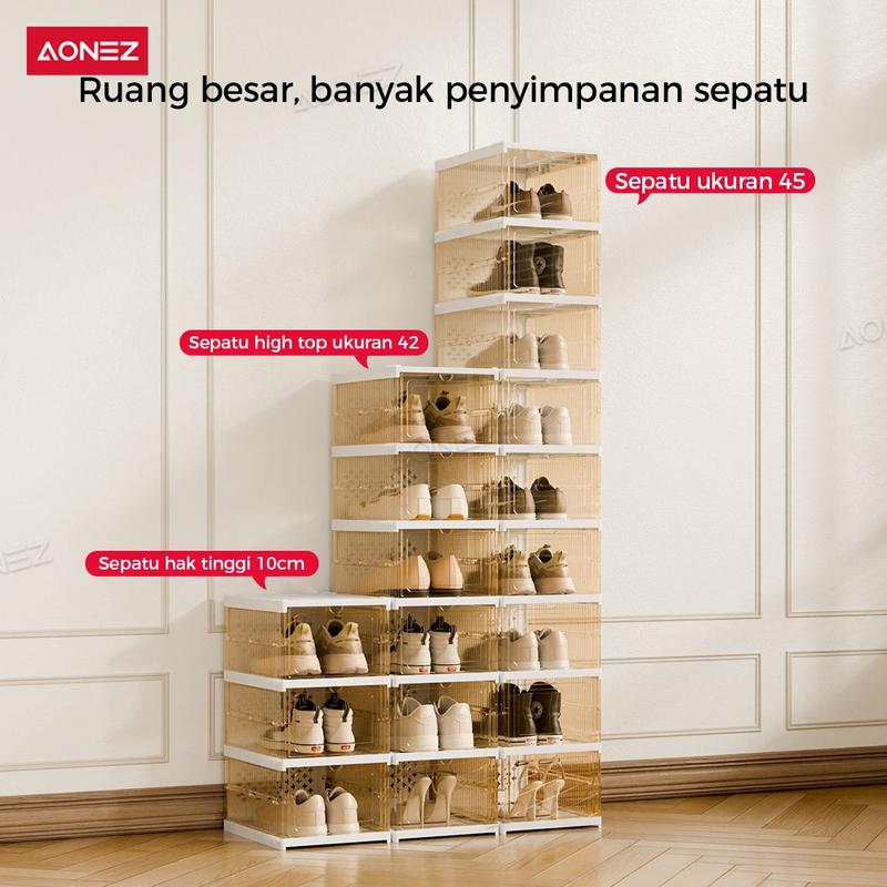 【COD 24 Shipping】AONEZ Rak Sepatu Lipat 6 Tingkat 12-24 Pasang Warna Coklat Serbaguna Penyimpanan Vertikal Portable Lemari Sepatu Transparan - 5