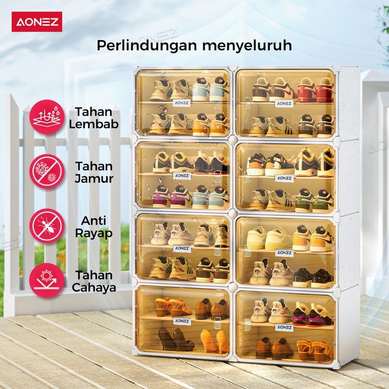 【30Hari Garansi】 AONEZ Rak Sepatu Tertutup 8 Slot - Lemari Sepatu Transparan Anti Debu untuk Penyimpanan Sepatu dan Tas di Rumah - 3