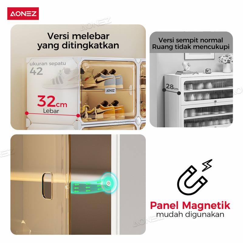 【30Hari Garansi】 AONEZ Rak Sepatu Tertutup 8 Slot - Lemari Sepatu Transparan Anti Debu untuk Penyimpanan Sepatu dan Tas di Rumah - 5