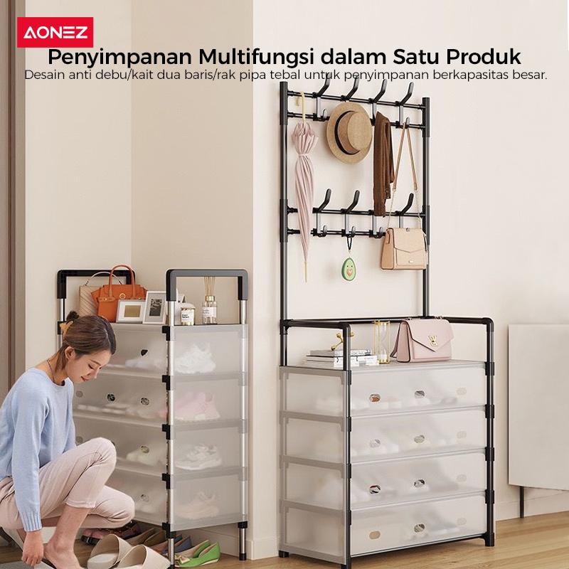 【30Hari Garansi】Aonez Rak sepatu dan topi anti debu Rak Gantungan Baju Stand Hanger Rak Sepatu Penyimpanan Jaket Topi Rak Jemuran Baju Rak Sepatu Sandal Rak - 2