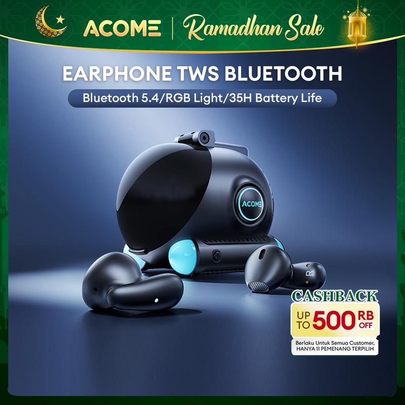 ACOME Inpods AT08 Earphone Headset TWS Gaming Bluetooth 5.4 RGB Low Latency 38ms Model Mini Hovercraft