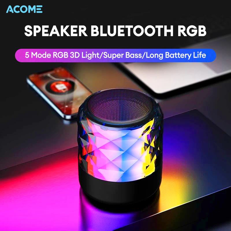 ACOME Super Bass Mini Speaker Bluetooth 5.3 Pola Berlian RGB LED Lampu Light Crystal 360° TWS Connect Portable A22
