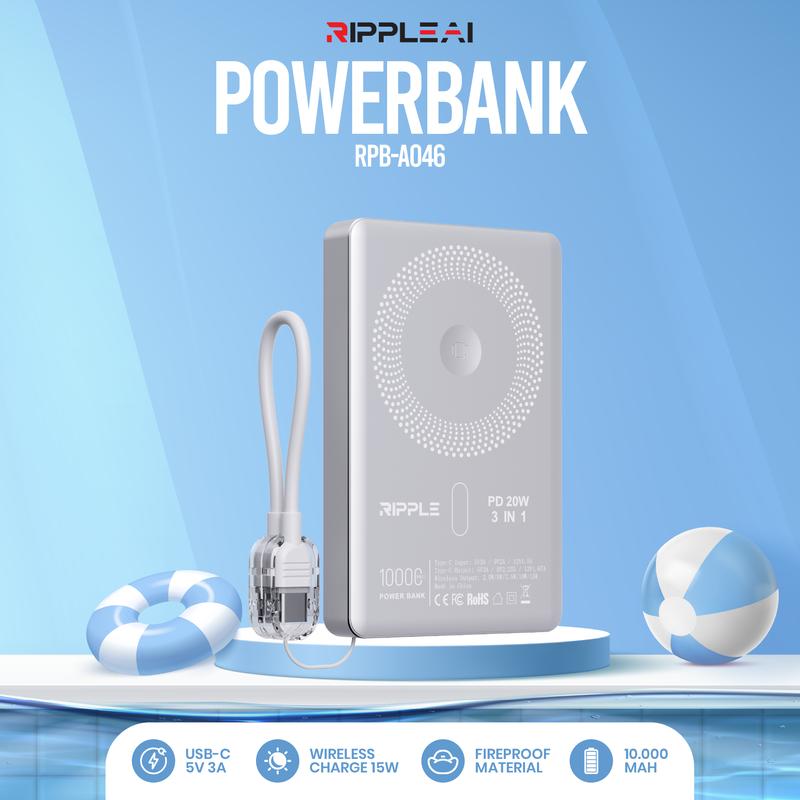 RippleAl Mini Powerbank RHB A046 10.000 mAh Fast Charging 20W PD with USB-C Cable
