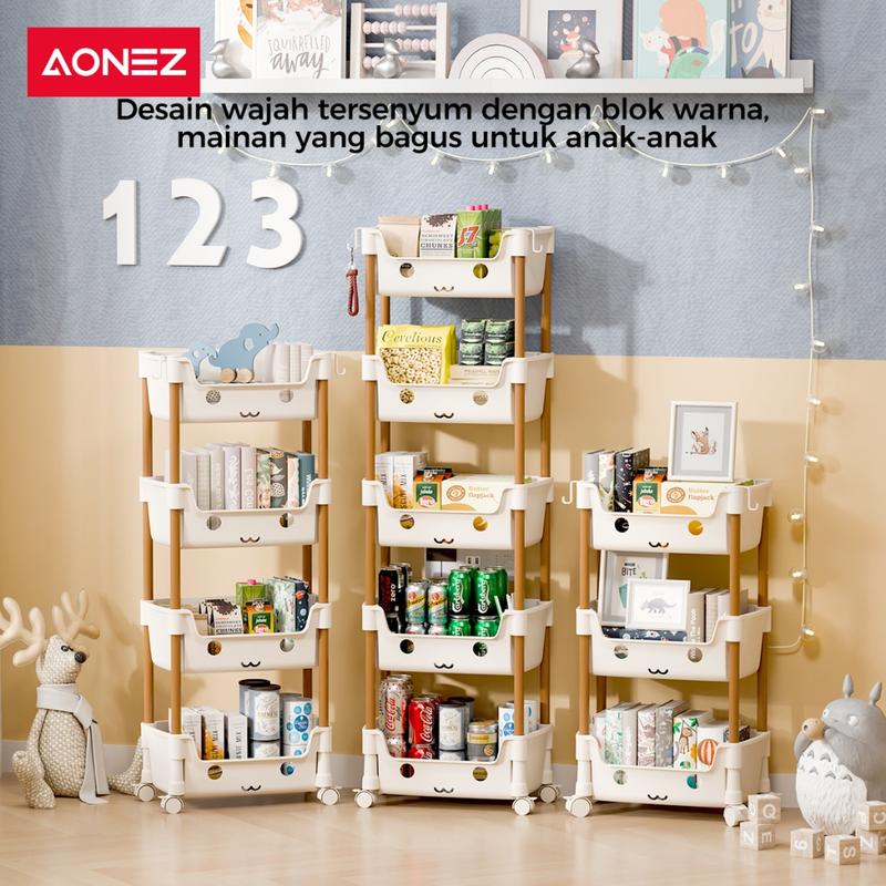 【COD】AONEZ Rak Susun Serbaguna Rak Plastik Buku Minimalis Anak Lemari Buku Rak Penyimpanan Makanan Ringan Plastik Rak Portable