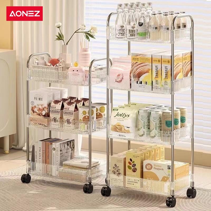 【AONEZ x Indy&Ischa】AONEZ COD 24 Shipping Rak Troli Susun Stainless steel RakKosmetik Serbaguna Rak kamar mandi Rak Salon Trolley Dengan Keranjang jaring akrilik transpara rak meja aesthetic