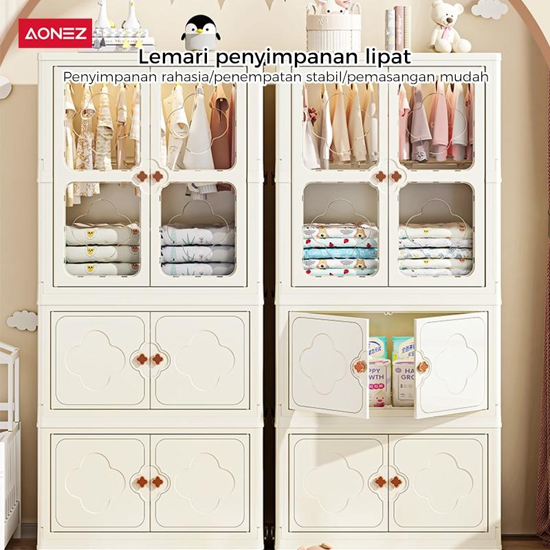【COD 24h Shipping】AONEZ Lemari Plastik Pakaian Kelinci Dapat Dilipat 4&5 Tingkat Laci Susun Storage Cabinet Plastik Rak Susun Penyimpanan Lemari Baju > 25 kg bisa diputar Furniture
