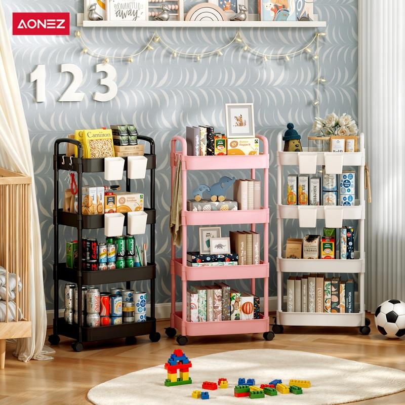【COD 24h shipping】AONEZ Rak Troli 4 Susun Serbaguna Rak Dapur Rak Salon Rak Kamar Mandi dengan Roda dan Pegangan Tempat Penyimpanan